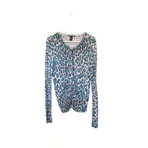 Lucky Brand Leopard Print Blue Grey Cardigan M